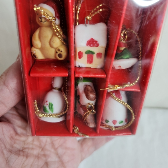 Christmas Miniature Porcelin Ornaments Set 6. About 1" Each. Tradition - Picture 2 of 7